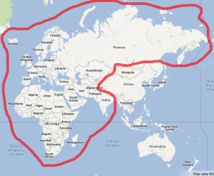 Map of Europe, Africa, and the Middle East.